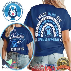 Indianapolis Colts Diabetes Awareness Blue Ribbon Rainbow Heart Fan T Shirt