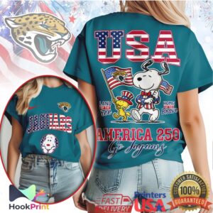 Jacksonville Jaguars America 250 Snoopy USA Patriotic Football T Shirt Jacksonville Jaguars America 250 Snoopy USA Patriotic Football T Shirt