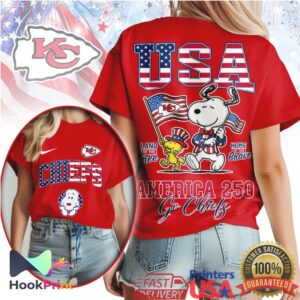 Kansas City Chiefs Snoopy America 250 Years Patriotic Fan Apparel T Shirt