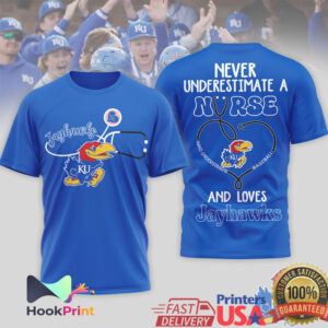 Kansas Jayhawks Baseball Never Underestimate A Nurse Women Blue White T Shirt Kansas Jayhawks Baseball Never Underestimate A Nurse Women Blue White T Shirt