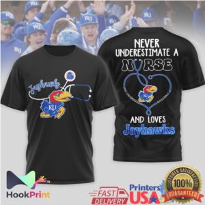 Kansas Jayhawks Baseball Never Underestimate A Nurse Women Blue White T Shirt