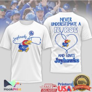Kansas Jayhawks Baseball Never Underestimate A Nurse Women Blue White T Shirt