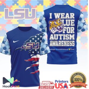 LSU Tigers Autism Awareness Support 2026 Blue Ribbon Puzzle Fans T Shirt