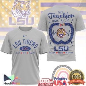 LSU Tigers This Teacher Loves Teach Love Inspire Apple Heart Gift Men Women T Shirt