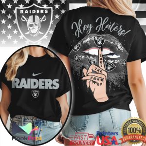 Las Vegas Raiders Hey Haters Shut Up Glitter Lips Nike Logo T Shirt