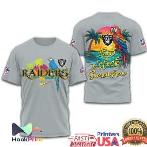 Las Vegas Raiders It's 5 O'Clock Somewhere Tropical Parrot NFL T Shirt