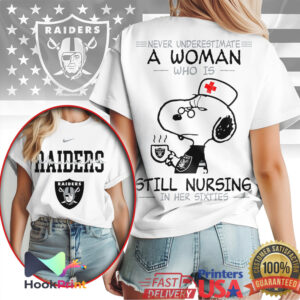 Las Vegas Raiders Never Underestimate A Woman Still Nursing In Her Sixties Snoopy T Shirt Las Vegas Raiders Never Underestimate A Woman Still Nursing In Her Sixties Snoopy T Shirt