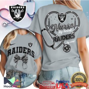 Las Vegas Raiders Nurse By Heart NFL Football Fan WoMedical Professional T Shirt