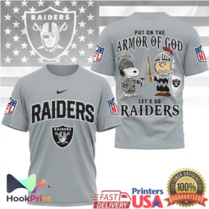 Las Vegas Raiders Peanuts Snoopy Put On The Armor Of God 2026 Vintage Fans T Shirt