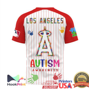 Los Angeles Angels MLB Autism Awareness 2026 Retro Pinstripe Puzzle Fans Men Women T Shirt