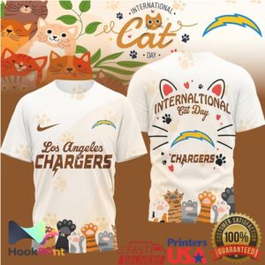 Los Angeles Chargers International Cat Day Paw Prints 2026 Retro Style Men Women Fans T Shirt Los Angeles Chargers International Cat Day Paw Prints 2026 Retro Style Men Women Fans T Shirt