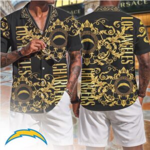 Los Angeles Chargers Luxury Gold Floral Baroque Print Summer Fashion For T Shirt Los Angeles Chargers Luxury Gold Floral Baroque Print Summer Fashion For T Shirt