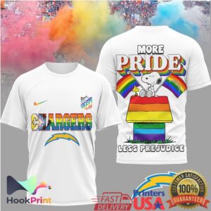 Los Angeles Chargers More Pride Less Prejudice Snoopy Rainbow 2026 T Shirt Los Angeles Chargers More Pride Less Prejudice Snoopy Rainbow 2026 T Shirt