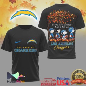 Los Angeles Chargers Peanuts Snoopy Fall Season Graphic T Shirt