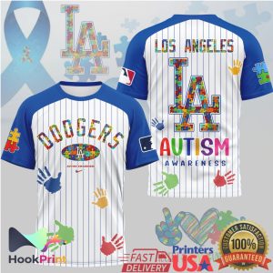 Los Angeles Dodgers Autism Awareness Pinstripe Baseball T Shirt