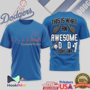 Los Angeles Dodgers Awesome Dad #1 Baseball Heartbeat T Shirt Los Angeles Dodgers Awesome Dad #1 Baseball Heartbeat T Shirt
