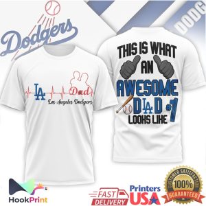 Los Angeles Dodgers Awesome Dad #1 Baseball Heartbeat T Shirt
