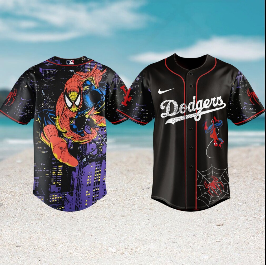 Los Angeles Dodgers Spider Man Midnight City Black Baseball Jersey Los Angeles Dodgers Spider Man Midnight City Black Baseball Jersey