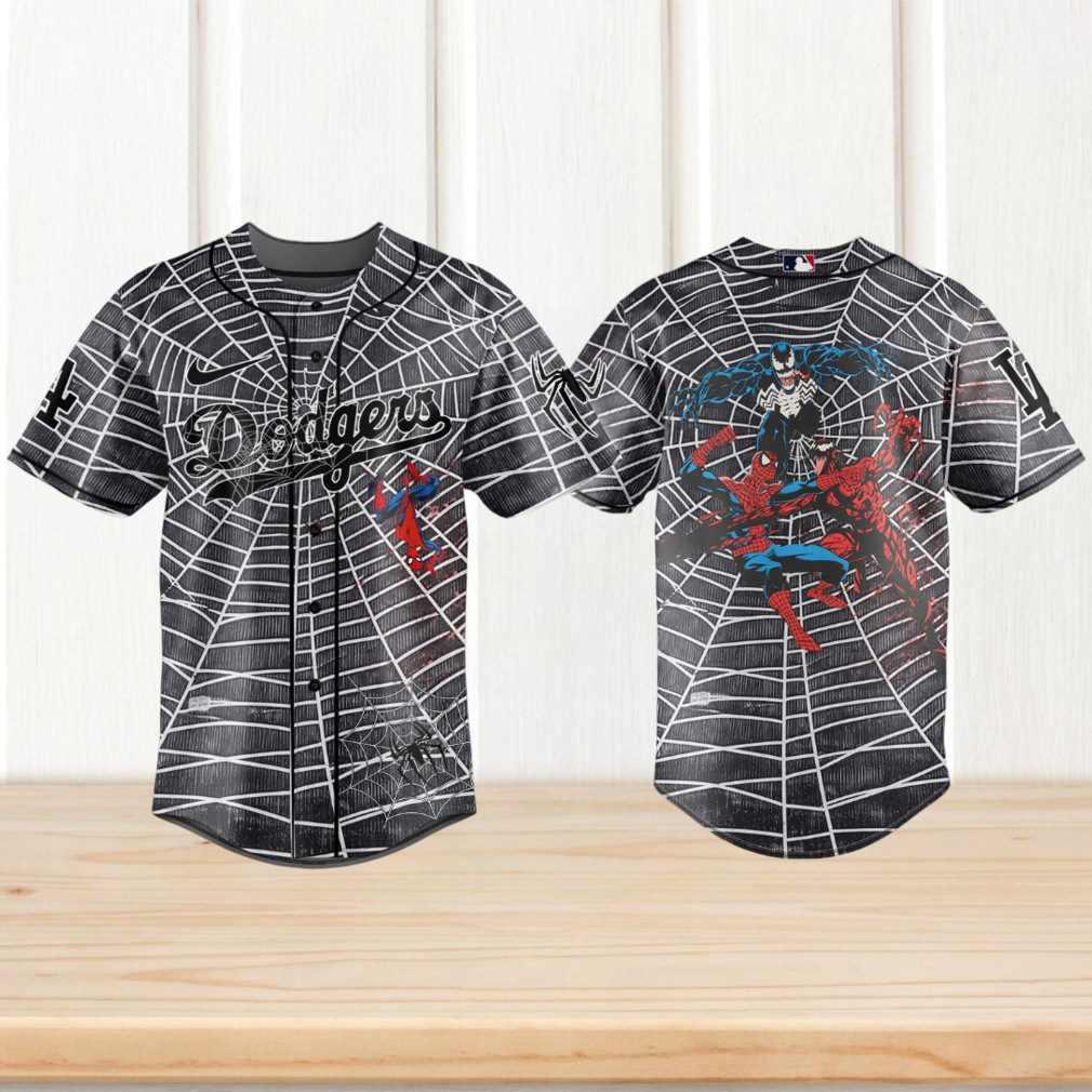 Los Angeles Dodgers Spider Man vs Venom Symbiote Black Baseball Jersey Los Angeles Dodgers Spider Man vs Venom Symbiote Black Baseball Jersey