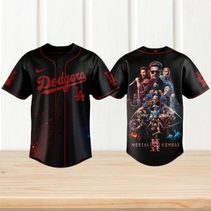 Los Angeles Dodgers x Mortal Kombat 1 Movie Poster Black Custom Baseball Jersey