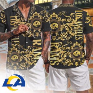 Los Angeles Rams Luxury Gold Floral Baroque Print Summer Fashion For T Shirt Los Angeles Rams Luxury Gold Floral Baroque Print Summer Fashion For T Shirt