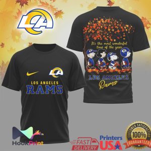 Los Angeles Rams Peanuts Gang Autumn Leaves Most Wonderful Time NFL T Shirt Los Angeles Rams Peanuts Gang Autumn Leaves Most Wonderful Time NFL T Shirt