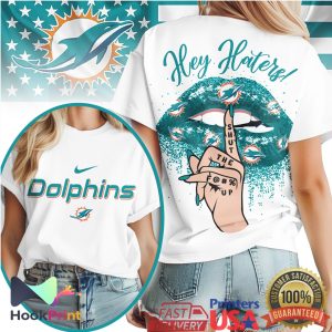 Miami Dolphins Hey Haters Shut Up Glitter Lips Nike Logo T Shirt