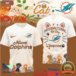 Miami Dolphins International Cat Day Paws and Football T Shirt