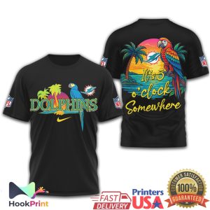 Miami Dolphins It’s 5 O’Clock Somewhere Tropical Parrot NFL T Shirt Miami Dolphins It’s 5 O’Clock Somewhere Tropical Parrot NFL T Shirt