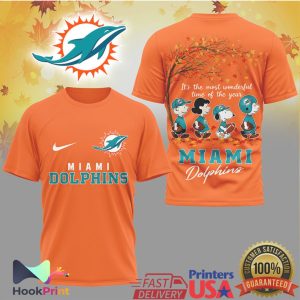 Miami Dolphins Peanuts Autumn Snoopy Friends Autumn Football T Shirt Miami Dolphins Peanuts Autumn Snoopy Friends Autumn Football T Shirt