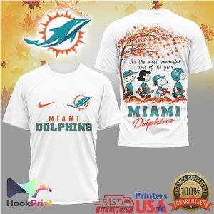 Miami Dolphins Peanuts Autumn Snoopy Friends Autumn Football T Shirt