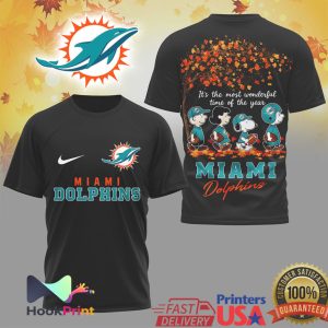 Miami Dolphins Peanuts Autumn Snoopy Friends Autumn Football T Shirt