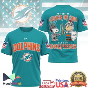 Miami Dolphins Peanuts Snoopy Put On The Armor Of God 2026 Vintage Fans T Shirt