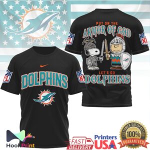 Miami Dolphins Peanuts Snoopy Put On The Armor Of God 2026 Vintage Fans T Shirt