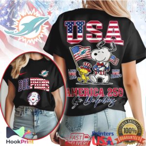 Miami Dolphins Snoopy Patriotic USA America 250 Years T Shirt Miami Dolphins Snoopy Patriotic USA America 250 Years T Shirt