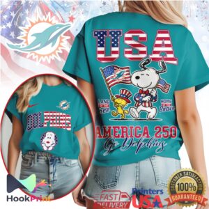 Miami Dolphins Snoopy Patriotic USA America 250 Years T Shirt