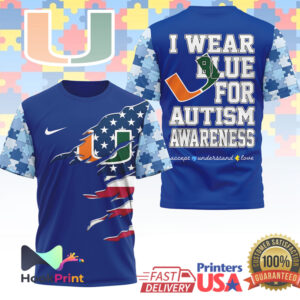 Miami Hurricanes NCAA Autism Awareness Blue Ribbon Sports Fans Supporters T Shirt Miami Hurricanes NCAA Autism Awareness Blue Ribbon Sports Fans Supporters T Shirt