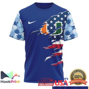 Miami Hurricanes NCAA Autism Awareness Blue Ribbon Sports Fans Supporters T Shirt