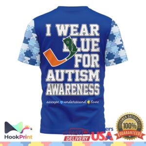 Miami Hurricanes NCAA Autism Awareness Blue Ribbon Sports Fans Supporters T Shirt