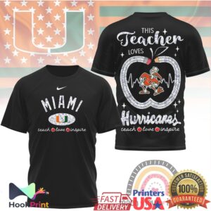 Miami Hurricanes This Teacher Loves Teach Love Inspire Apple Heart Gift Men Women T Shirt