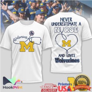 Michigan Wolverines Baseball Never Underestimate A Nurse Women Navy T Shirt