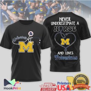 Michigan Wolverines Baseball Never Underestimate A Nurse Women Navy T Shirt