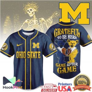 Michigan Wolverines Grateful Dead Dancing Bears Navy & Gold Baseball Jersey