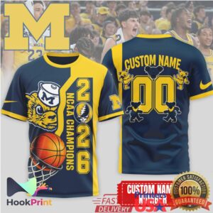 Michigan Wolverines NCAA Basketball Champions 2026 Grateful Dead Dancing Bears Custom Name Fans T Shirt Michigan Wolverines NCAA Basketball Champions 2026 Grateful Dead Dancing Bears Custom Name Fans T Shirt
