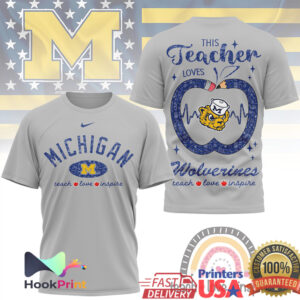 Michigan Wolverines This Teacher Loves Wolverines Teach Love Inspire Retro Fans Men Women T Shirt