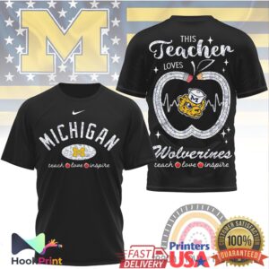 Michigan Wolverines This Teacher Loves Wolverines Teach Love Inspire Retro Fans Men Women T Shirt