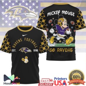 Mickey Mouse Baltimore Ravens NFL All Over Print Football T Shirt Mickey Mouse Baltimore Ravens NFL All Over Print Football T Shirt