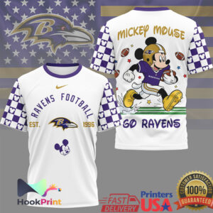 Mickey Mouse Baltimore Ravens NFL All Over Print Football T Shirt