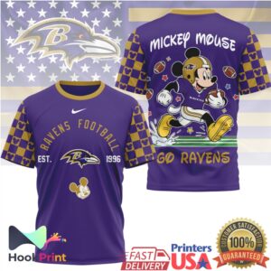 Mickey Mouse Baltimore Ravens NFL All Over Print Football T Shirt