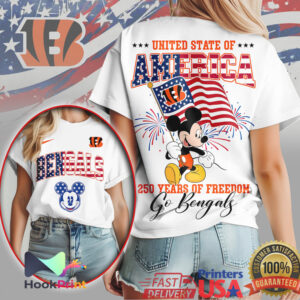Mickey Mouse Cincinnati Bengals USA Flag 250 Years of Freedom T Shirt